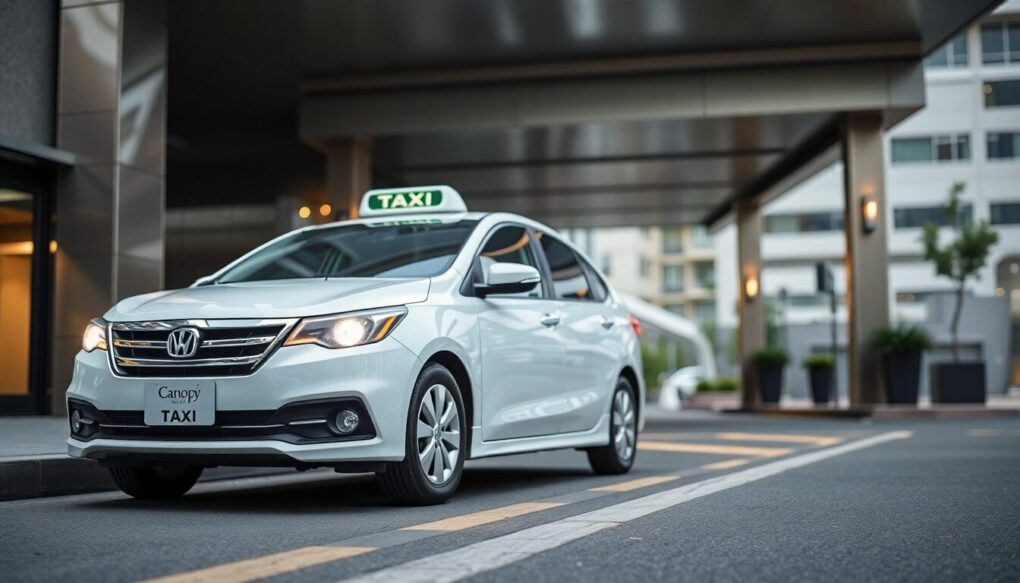 タクシーで車寄せへ行く